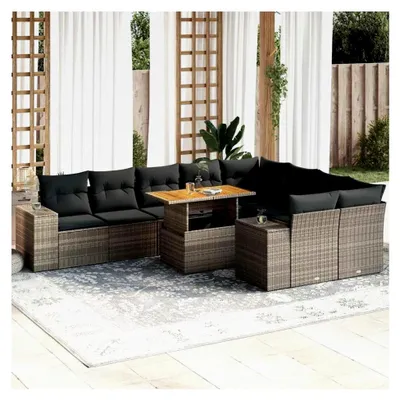Produktbild von Gartenmöbel Set - 10-teiliges Sofa-Set mit grauen Kissen aus Poly Rattan und Akazie