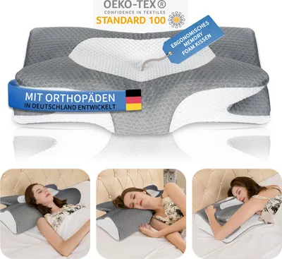 Produktbild von Kopfkissen Memory Foam Kissen, Ergonomisches Kopfkissen Orthopädische Kissen für Seiten Rücken & Bauchschläfer, Nackenkissen Antischnarchkissen