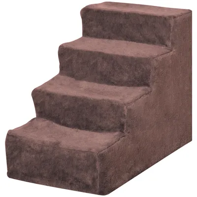 Productafbeelding van PawHut honden trap, 4 treden, afneembare bekleding, 44 cm, bruin