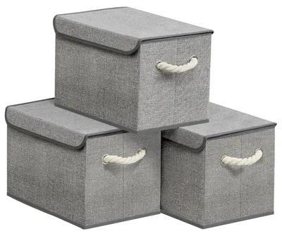 Produktbild von SONGMICS Aufbewahrungsbox mit Deckel, 3er Set, klappbar, Stoffboxen, Aufbewahrung, Organizer, für Kleiderschrank, Griffe, für Schlafzimmer