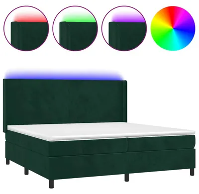 Produktbild von vidaXL Boxspringbett mit Matratze & LED Dunkelgrün 200x200 cm Samt