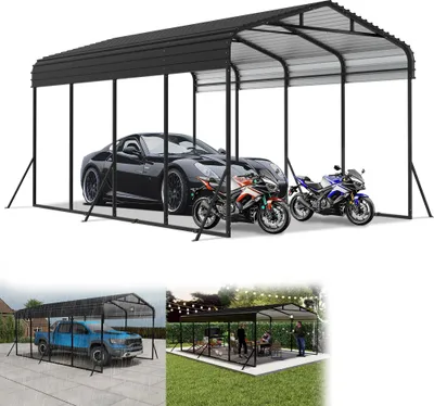 Produktbild von UISEBRT Extra großes Carport-Zelt 600×370×260 cm – Robuste Zeltgarage aus Metall für Auto, Boot, Wohnmobil & Outdoor-Lagerung – UV-beständig, wasserdicht & winterfest