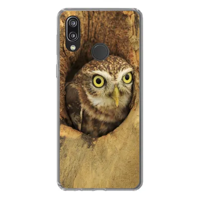 Produktbild von MuchoWow® Handyhülle Schutzhülle Hülle für Huawei P20 Lite (2020) Braune Eule, die aus einem Loch in einem Baum schaut Silikon Softcase Handy Hülle - Kartenhalter