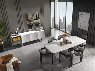 Produktbild von Garnitur Essgruppe Esszimmer Esstisch Luxus Stühle Essecke 7tlg Weiß