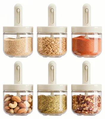 Produktbild von 6 Stück Gewürzgläser 300ml Glas Gewürzbehälter mit Löffeldeckel für Küche Gewürze Salz Pfeffer