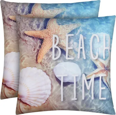 Produktbild von Outdoor Kissen 2er Pack ( 45 x 45 cm ) "Beach Time" Dekokissen Fotodruck - Reißverschluss - Schmutz Wasserabweisend Garten - abnehmbarer Kissenbezug