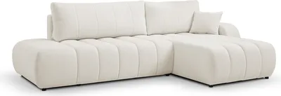 Produktbild von DomoHome Moderne Couch mit Schlaffunktion mit Abmessungen 145x212 cm und Bettkasten, Komfortable Polsterung, Stoffbezug, Dekokissen Inklusive, Rechte Seite, 276x88x176 cm Weiß