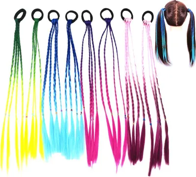Produktbild von Bunte Haarsträhnen Kinder, Kinder Haarverlängerungen Geflochtenes Haargummiband, Farbverlauf Mädchen Haarteil Band mit elastischem Seilband für Kinder und Frauen - 8 Stk