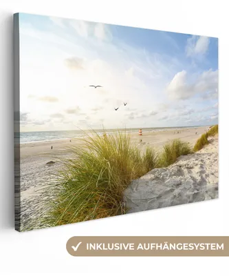 Produktbild von MuchoWow® - Leinwandbilder - Strand - Meer - Vögel, Wandbild, Wanddeko Bilder Wohnzimmer, 120x90 cm