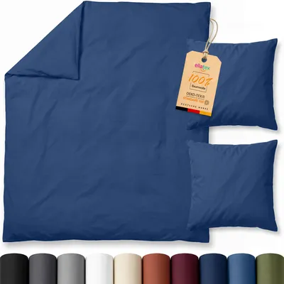 Produktbild von EllaTex Renforcé Bettwäsche 200x200 + 2x 80x80 cm Baumwolle – 3 teiliges Bettwäsche Set, Farbe: Jeans
