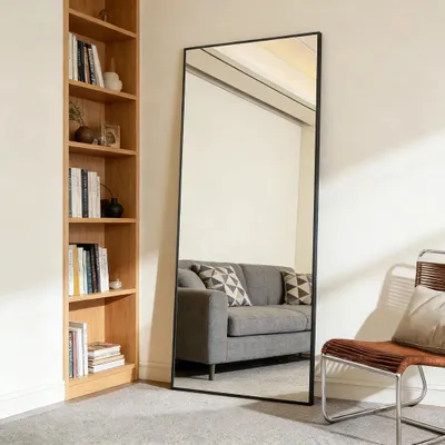 Immagine prodotto di Specchio a figura intera - Specchio da terra / da parete - Vetro temperato - Cornice in metallo - 171×76 cm - Nero