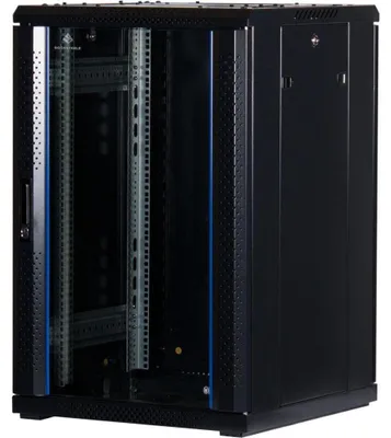 Produktbild von Rockstable 18 HE 19" Serverschrank mit Glastür, Freistehendes Gestell, 18U, 800 kg, Sperrschloss, Ablageschienen, Verstellbare Füße