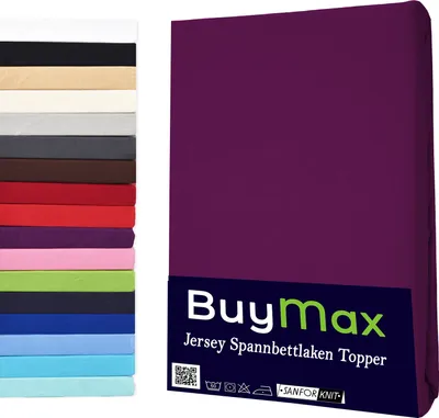 Produktbild von Jersey Topper Spannbettlaken Spannbetttuch 100% Baumwolle  Bettlaken, 120x200 cm, Aubergine