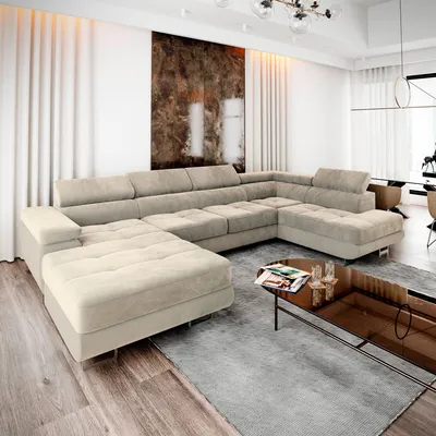 Produktbild von Masseno Narożnik CASONE R-S z funkcją spania i pojemnikiem na pościel Kształt U, Rozkładana sofa, Rogówka - Kremowy, MONOLITH 04