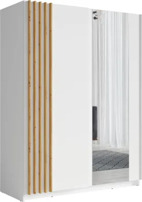 Produktbild von Schlafzimmer Kleiderschrank mit 150 cm Breite in Weiß mit Eiche, 2 Schiebetüren - BILTOFT-166