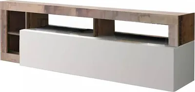 Image de Arkangel - Meuble TV, 184x42x58h cm Blanc Brillant, 3 Étagères  Italy