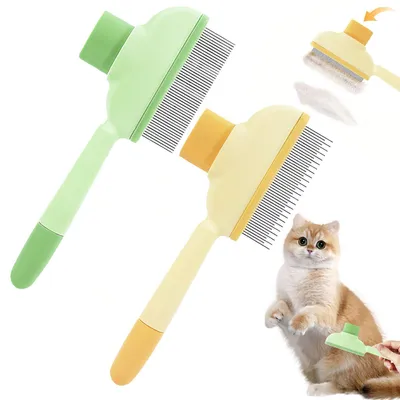 Image de Brosse pour chats, brosse pour chiens, lot de 2, autonettoyante, pour chats à poils longs