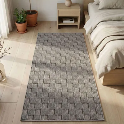 Image de Carpetsale24 Tapis Salon Bouclé Boucles Style Scandinave Motif Carreaux Résistant Ultra Doux pour Chambre à Coucher, Taille: 60x110 cm