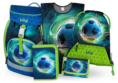 Produktbild von Baagl Schulranzen Jungen Set 5 Teilig Airy Schultasche 16,5 l - Fußball