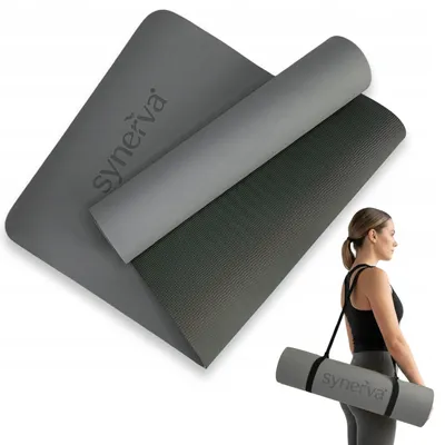 Produktbild von Synerva TPE Fitness Yogamatte Rutschfest 6mm Grau mit Gurt