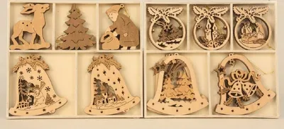 Produktbild von 15er Set Fensterbilder Holz Christbaumschmuck Glocke Tanne Reh