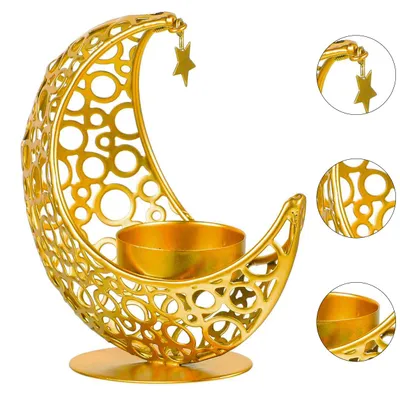 Produktbild von Deko Teelichthalter, Gold Mondform Kerzenständer, Wohnzimmer Kerzenhalter für Ramadan, Weihnachten, Party