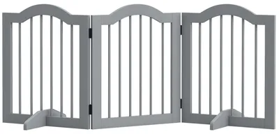 Produktbild von Absperrgitter Hund 3-teilig, 154,5 x 61 cm Faltbar Hundegitter mit Tür, 2 Stützfüßen Hellgrau