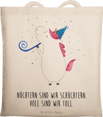 Produktbild von Mr. & Mrs. Panda Tote Bag Einhorn Party - Transparent - Geschenk, Disco, Einhörner, Alkohol, Geburtstag, Laptoptasche, Schultasche, Club, Unitasche, studententasche