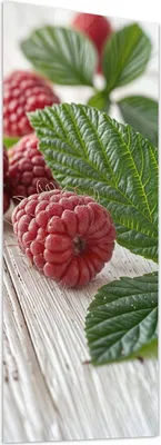 Produktbild von Glasbild 50x125cm in XXL für Wohnzimmer, Schlafzimmer Motiv Himbeeren Holztisch