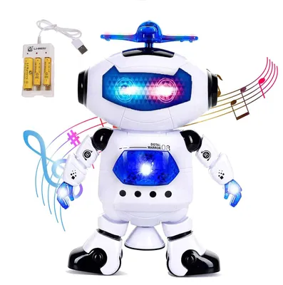 Produktbild von Roboterspielzeug für Kinder - 360 ° Körperrotation Tanzroboterspielzeug mit LED-Blinklicht und Musik, intelligentes interaktives elektronisches Roboterspielzeug für Kinder, Lauflernspielzeug für Babys