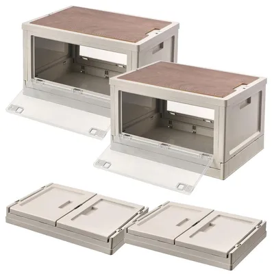 Image de 2 boîtes de rangement pliables 55 L avec étagère AB-110