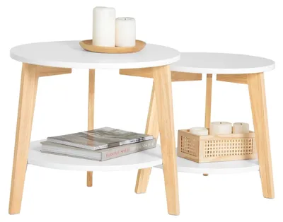 Image de Table basse, forme ronde, plusieurs étagères, BLANC