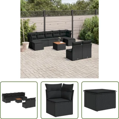 Produktbild von The Living Store 10-tlg. Garten-Sofagarnitur mit Kissen Schwarz Poly Rattan