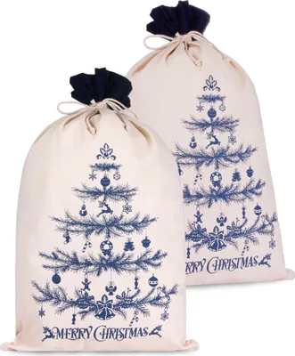 Immagine prodotto di BRUBAKER Sacco di Natale abete blu - 80 cm Sacco regalo di Natale - Sacco di Babbo Natale in cotone, 2 pezzi