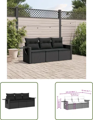 Produktbild von The Living Store 3-tlg. Garten-Sofagarnitur mit Kissen Schwarz Poly Rattan