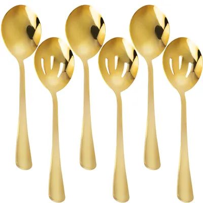 Productafbeelding van 6-delig Set van Roestvrijstalen Serveerlepels 22 cm, Goudkleurig Salatbestek