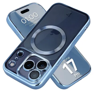 Produktbild von Handyhülle mit Kameraschutz und Magnetring für iPhone 17 Pro, Bizon Case GuardO, Transparent-Blau