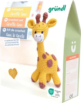 Produktbild von Gründl Häkelset Kuscheltier,Giraffe Gina,Esel Eddy,Robbe Robby,Tiger Timmy Giraffe Gina