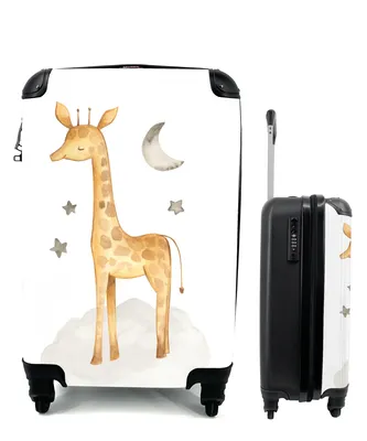 Produktbild von MuchoWow® Koffer Handgepäck Trolley Rollkoffer Kleine Reisekoffer mit 4 Rollen - Giraffe - Mond - Sterne - Cabin Size < 55x40x23 cm & 55x40x20 cm - Fotokoffer - Kabinenkoffer - Boardgepäck - Reise-Box - Reisekoffer - Reisegepäck - Koffer mit Bild - Trolley für Kinder