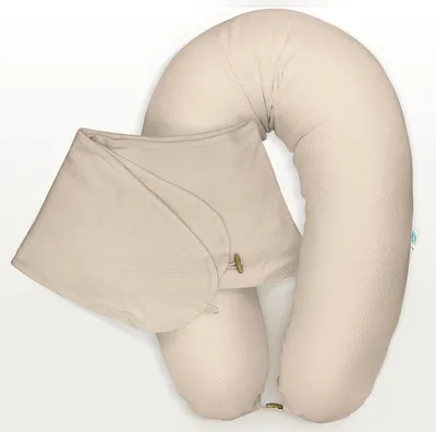 Produktbild von Stillkissen XXL 190x30 – 100% Baumwolle Waffelstoff Bezug -  weiche Faserbällchen – Ergonomische Unterstützung beige