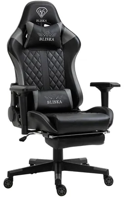 Produktbild von Chair Racing Chefsessel mit Fußstütze und ergonomsichen 4D-Armlehnen, ergonomischer Sportsitz Optik,Farbe:Schwarz/Grau