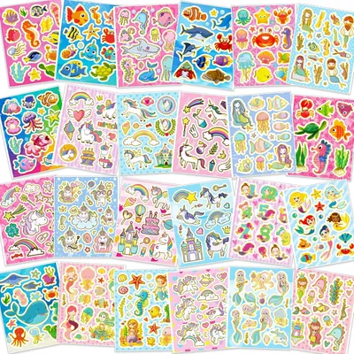 Produktbild von Glitzeraufkleber 330+, 24 Blätter, für Basteln, Meerestiere, Einhorn, Prinzessin, Mädchen