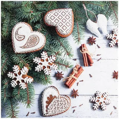 Produktbild von 20 Servietten Sweet Hearts - Weihnachtsherzen an Zweige 33x33cm