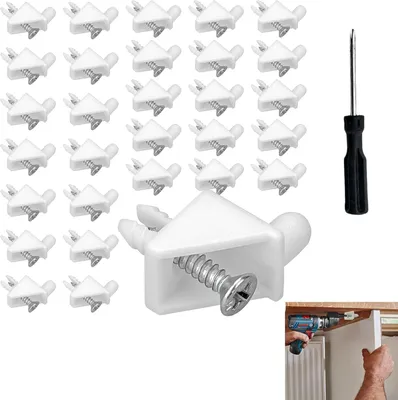 Produktbild von 30 Stück Bodenträger 5mm Weiß passend als Ersatzteil für Regalbodenträger, Bodenhalter Weiß für die Reparatur von Schränken (Mit 30 Schrauben und 1 Schraubendreher)