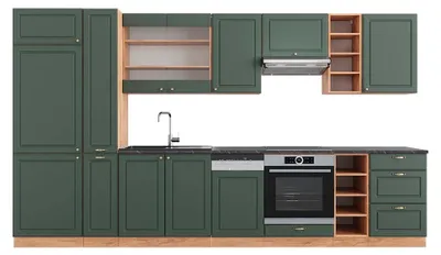 Zdjęcie produktu dla Zabudowa kuchenna Vicco Fame-Line Green-Gold Country/Gold Power Oak 355 cm , BP Antracyt, Model 49317