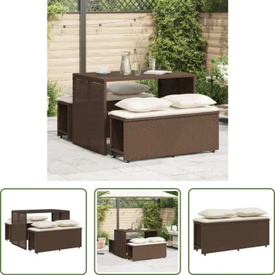Produktbild von The Living Store 3-tlg. Garten-Essgruppe mit Kissen Braun Poly Rattan