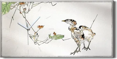 Produktbild von Wanduhr Uhr Wandbild Leinwand 60x30 Gemälde Asiatische Tier Vögel Hühner Kunst - weiße Hände