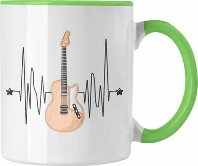 Produktbild von Trendation - Herzschlag Tasse Geschenk Gitarre Geschenkidee für Gitarrenspieler Kaffee-Becher (Grün)