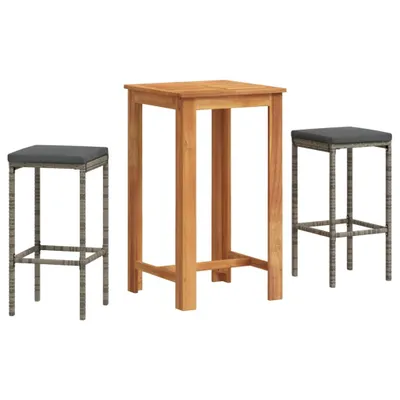 Image de vidaXL Ensemble de bar de jardin 3 pièces Gris Bois massif Acacia et poly rotin