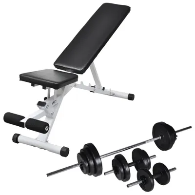 Image de Ensemble d'haltères - Ensemble de haltères - Barre d'haltères - Poids de musculation - Entraînement de force - Banc d'entraînement réglable